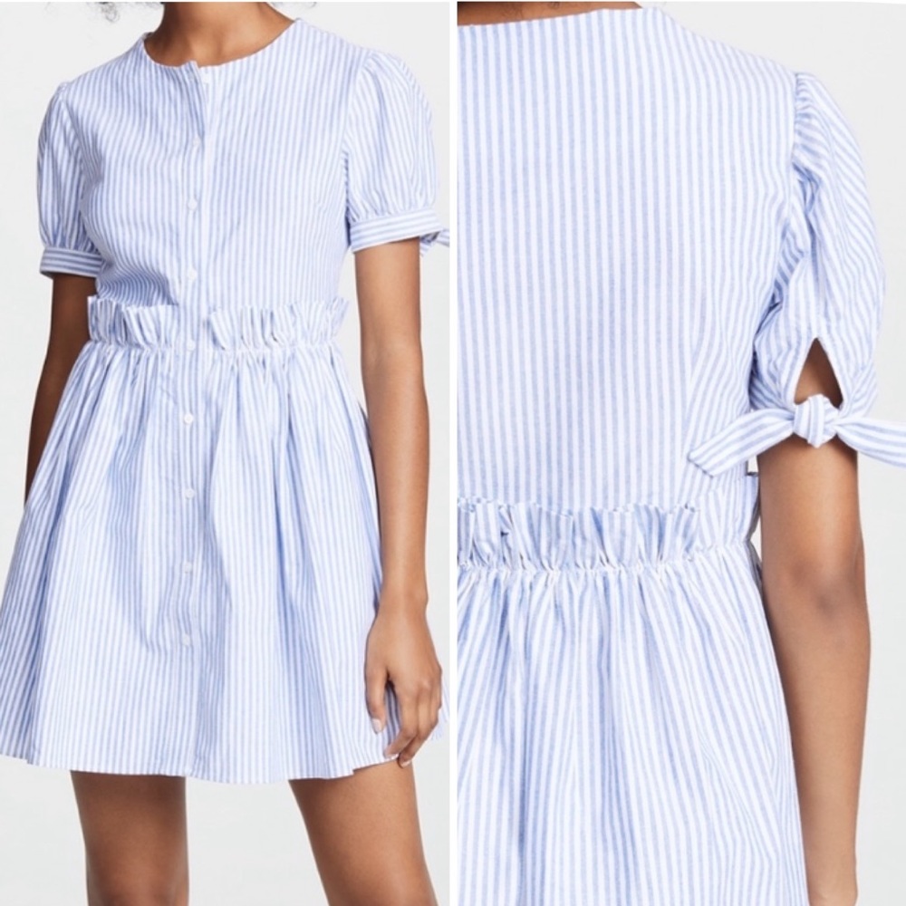 English Factory Boho Striped Ruffle Detail Tie Sleeve Dress